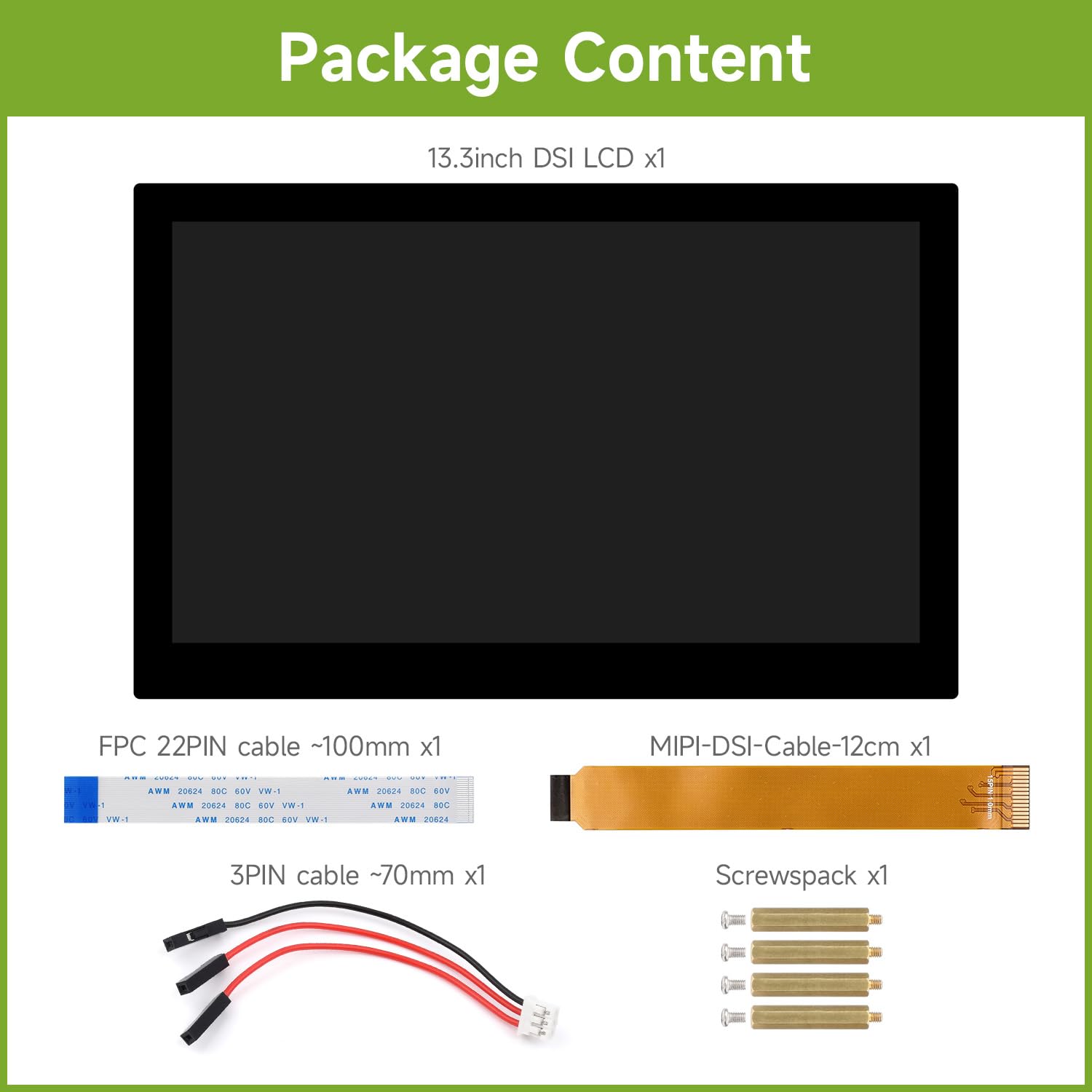 Waveshare 13.3inch High Resolution DSI Capacitive Touch Display for Raspberry Pi 5 / 4B / CM4 IO Board, 1920x1080, IPS, Toughened Glass Panel, DSI Interface, 10-Point Touch, Full Metal Back Panel