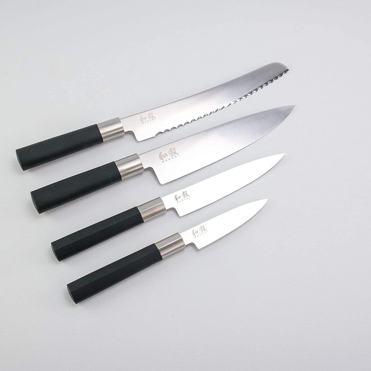 Palatina Werkstatt Kai Wasabi Black Set di 4 Coltelli da Cucina + Ceppo in Rovere Fatto a Mano