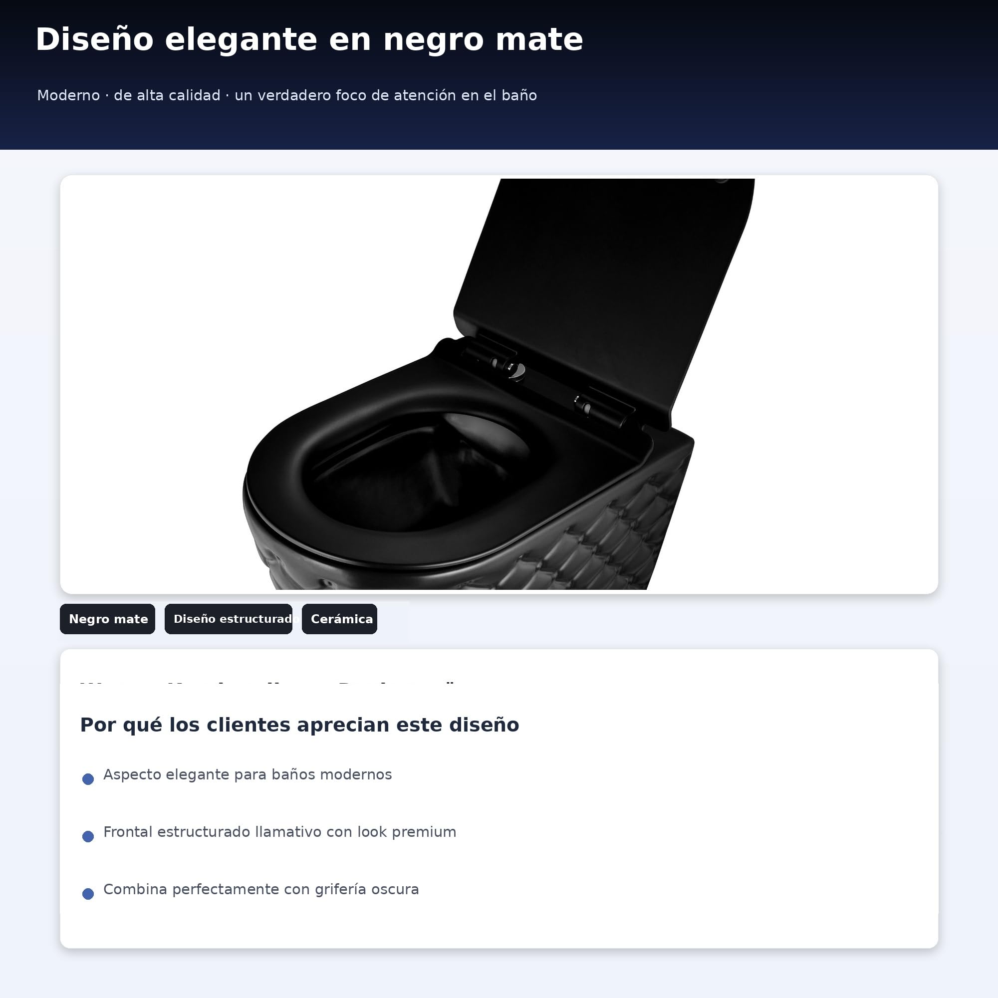 Inodoro colgante negro mate, pared inodoro sin bordes, con asiento de cierre suave