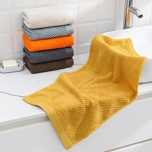 Miniatura 7 de sense gnosis Toallas de mano naranjas súper suaves, patrón de tejido de rizo a rayas, ultra absorbente, 100% algodón, toalla de mano para baño,