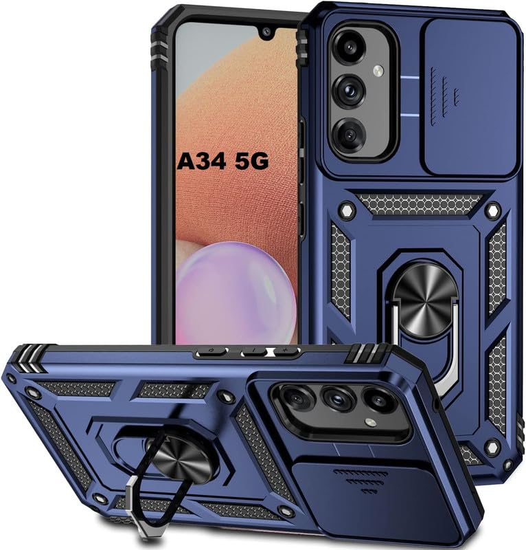 SmartLike Robot Ring Thunder Case, Shockproof Hybrid Kickstand Back Case Defender Cover for Samsung Galaxy A34 5G - Blue (Sliding Camera Window) (B0CJP778GY) Amazon Price History, Amazon Price Tracker