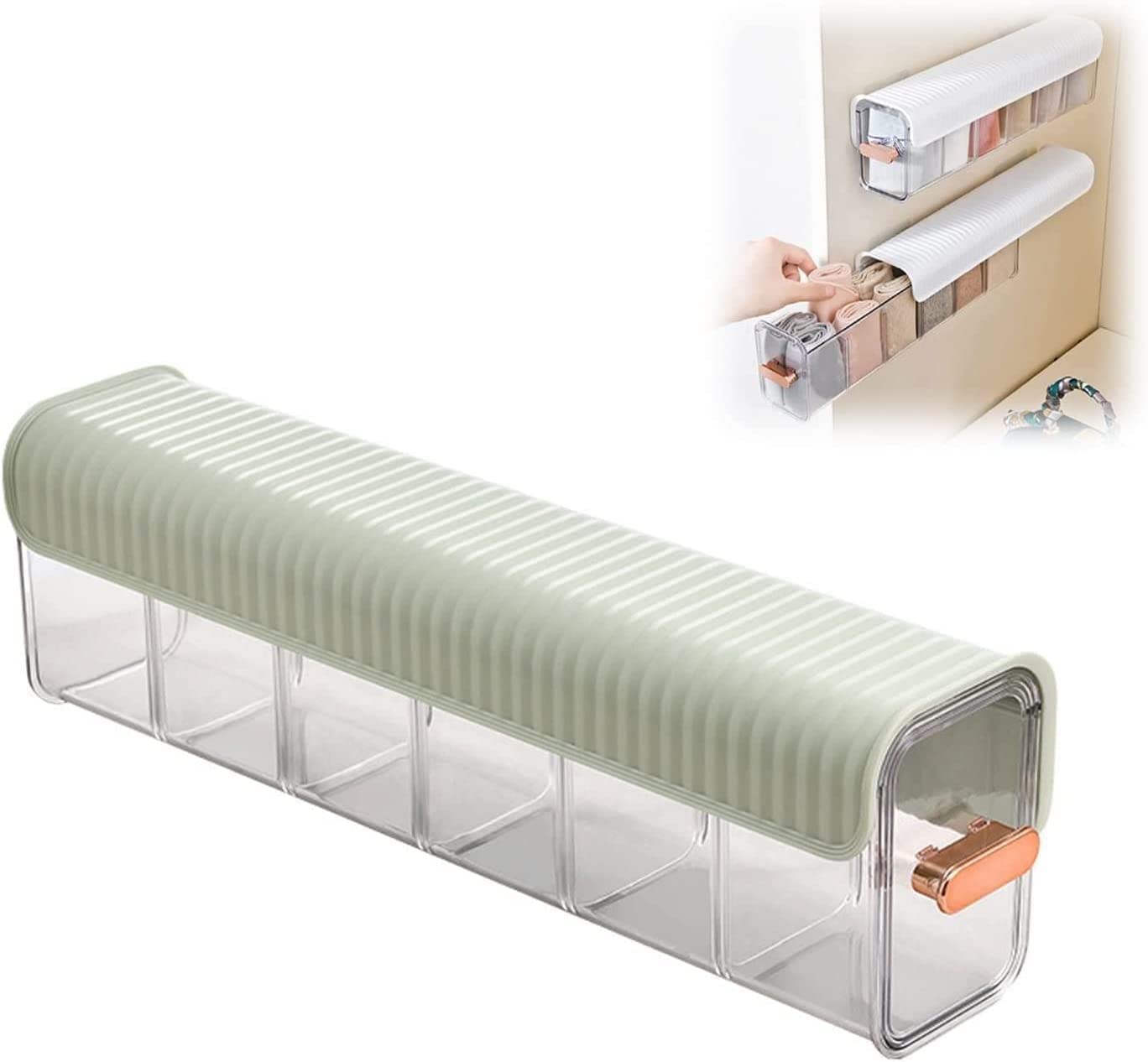 House of Quirk Underwear Acrylic Clothing Organizer Divider, Wall Mount 6 Cell Drawer Storage Boxes For Lingerie, Socks, Ties, Spices Organization And Storage (Light Green)
