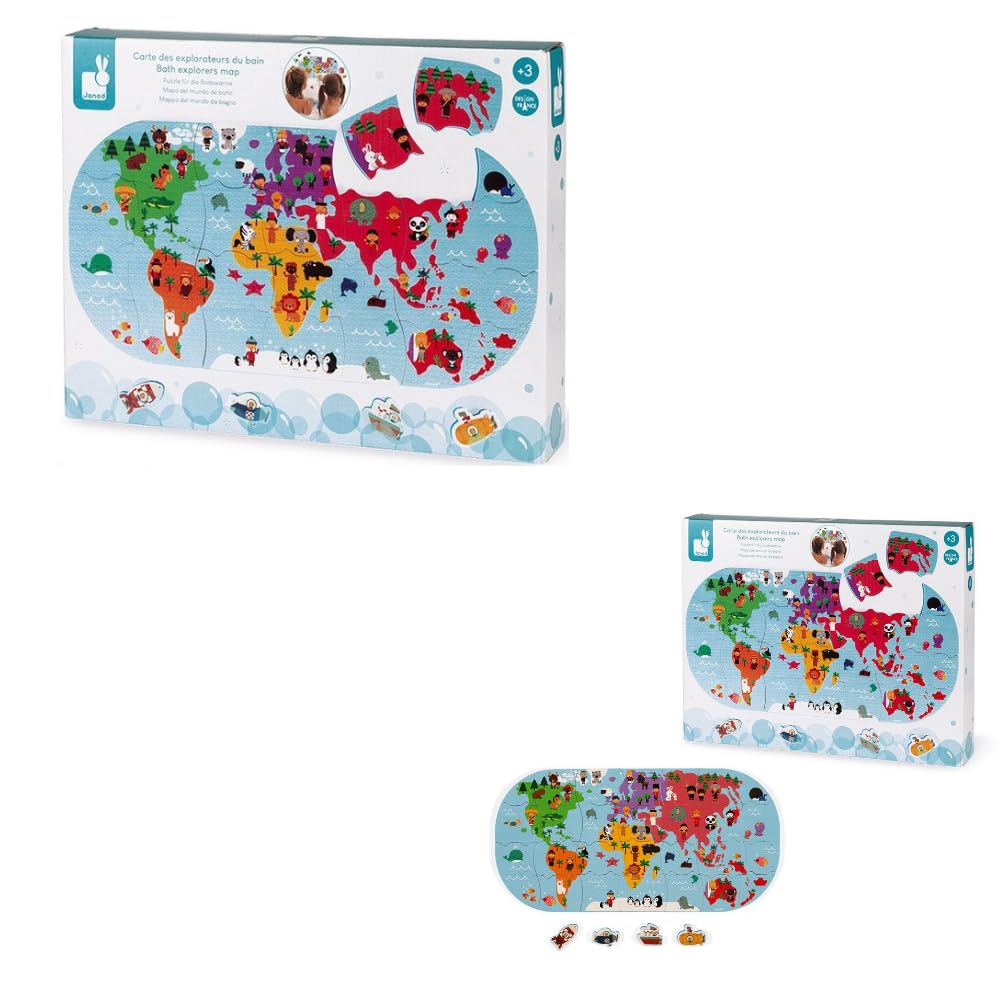 Janod - Bath Explorers Map - Early Years Bath Toy - Handling and Dexterity - Ages 3 and Up, J04719