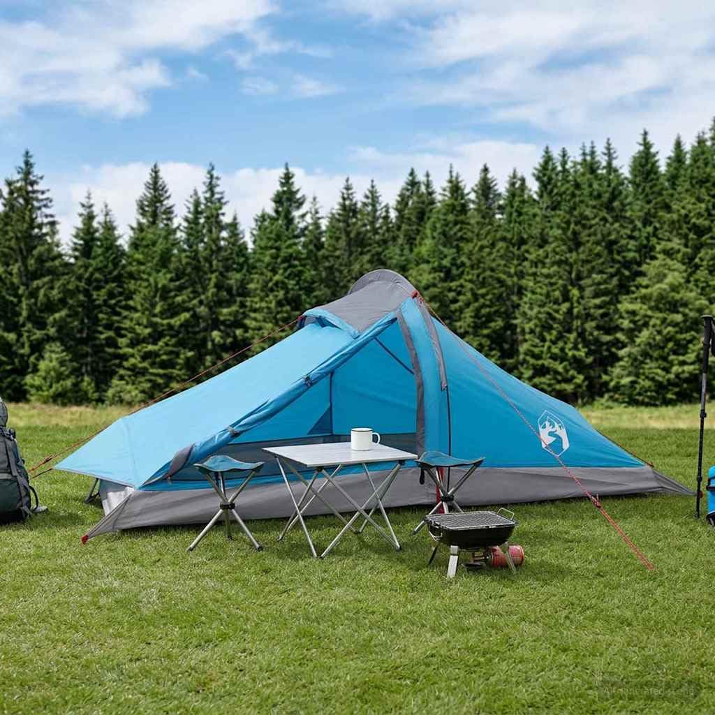 Tienda de trekking azul para 2 personas de poliéster 185T con revestimiento de poliuretano, tienda de campaña ligera para camping, senderismo, exterior y festival, impermeable, resistente al