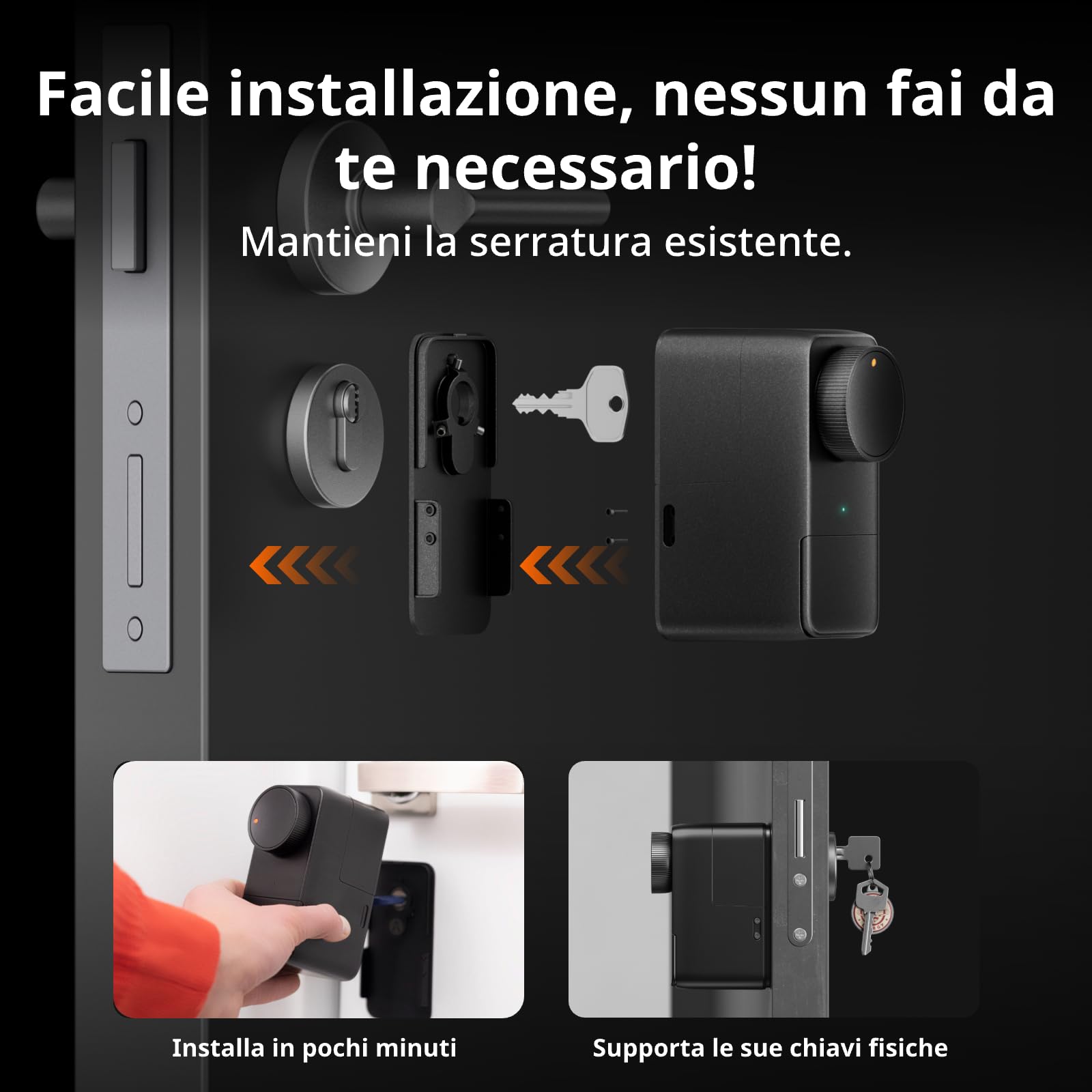 SwitchBot WiFi Smart Lock Pro con Hub Mini, Serratura Senza Chiave, Serratura Elettronica Intelligente Senza Conversione, Supporta la Matter, Alexa, Google, IFTTT