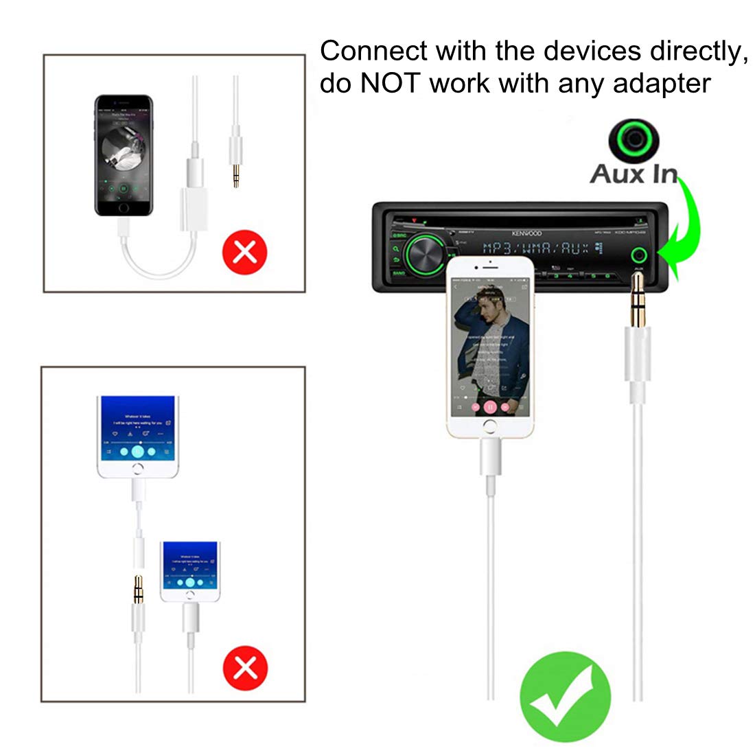 Aux Cord for iPhone,Apple MFi Certified Lightning to 3.5mm Male Stereo Audio Cable Adapter Compatible with iPhone 12/12 Pro/11/XS/XR/X/8/7/6/iPad to Car/Home Stereo,Speaker,Headphone (3.3Ft,White)