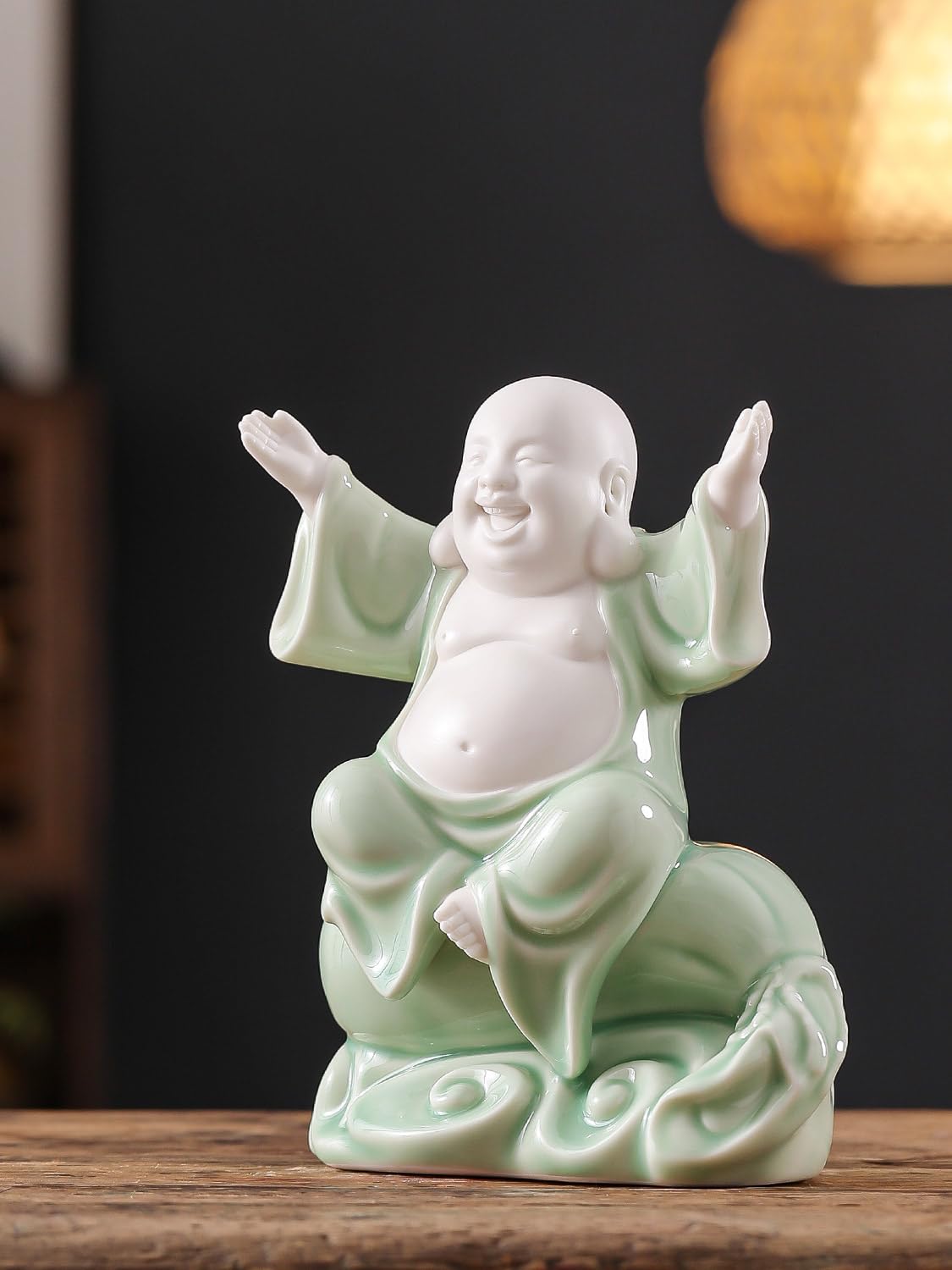 Amazon.com: Houlu 8 Inch Green Laughing Buddha Statue for Good