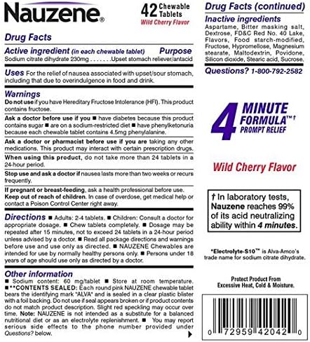 Miniatura 2 de Nauzene Tabletas masticables para malestar estomacal y náuseas, sabor a cereza silvestre, 42 unidades (paquete de 2)