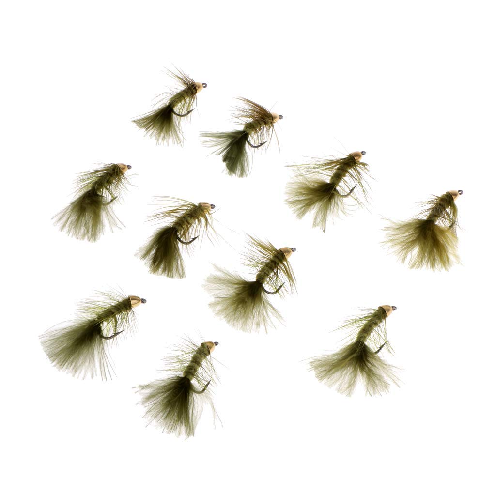 U/ D 4.5cm Simulation Bead Head Nymph Flies Olive Woolly Buggers Wet Flies 10pcs