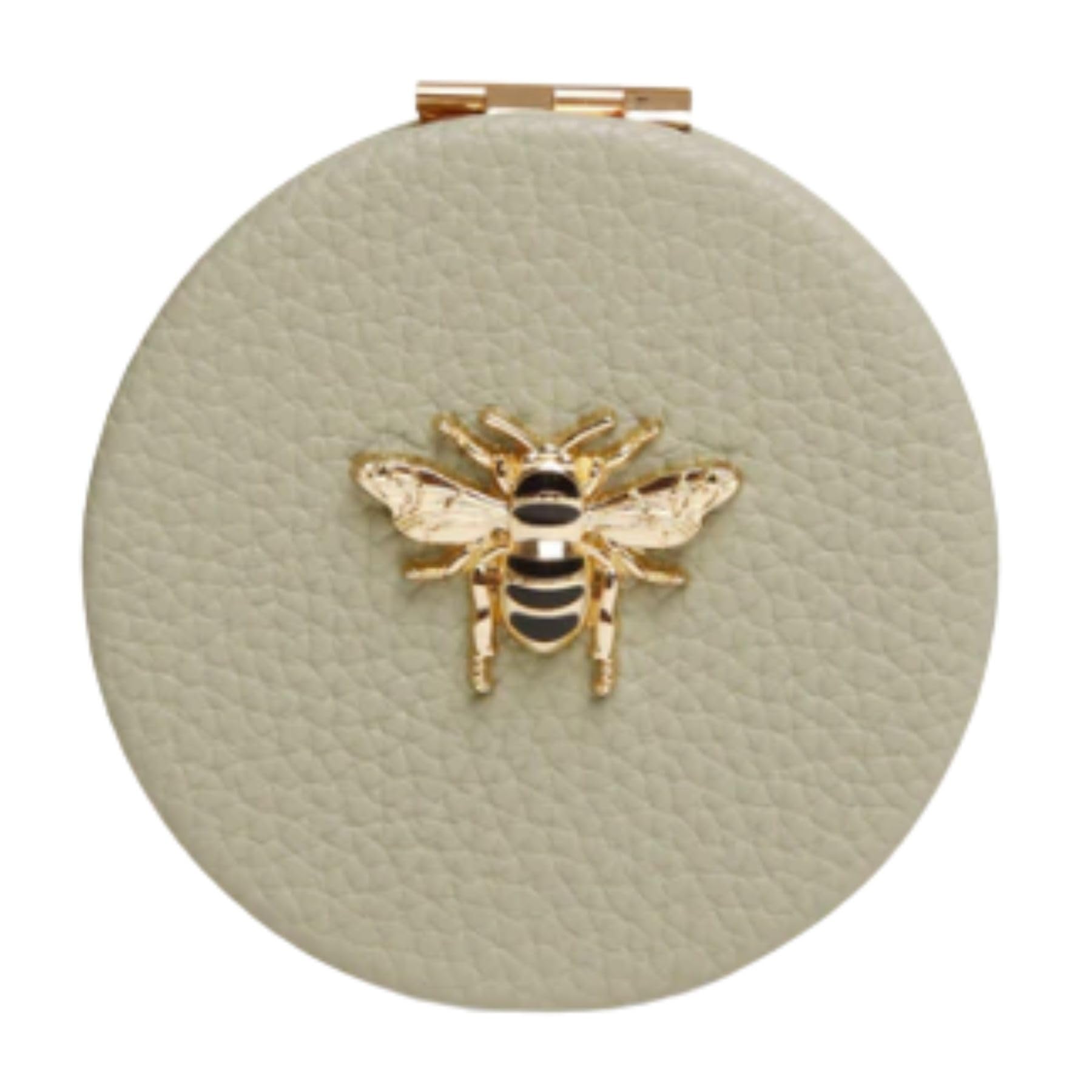 Alice Wheeler London Bee Compact Mirror for Women, Vegan Leather Purse Mirror, Double Sided Makeup Mirror with 3x Magnification, Travel Cosmetic Mirror, Gift Box, 7cm (Pistachio)