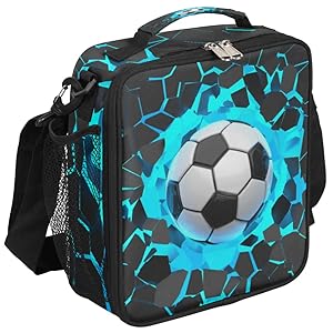 3D Soccer Lunch Bags for Boys Insulated Lunch Boxes Rectangular Waterproof Lunch Tote Bag with Adjustable Shoulder Strap Portable Picnic Bag for School Work Outdoor Gifts