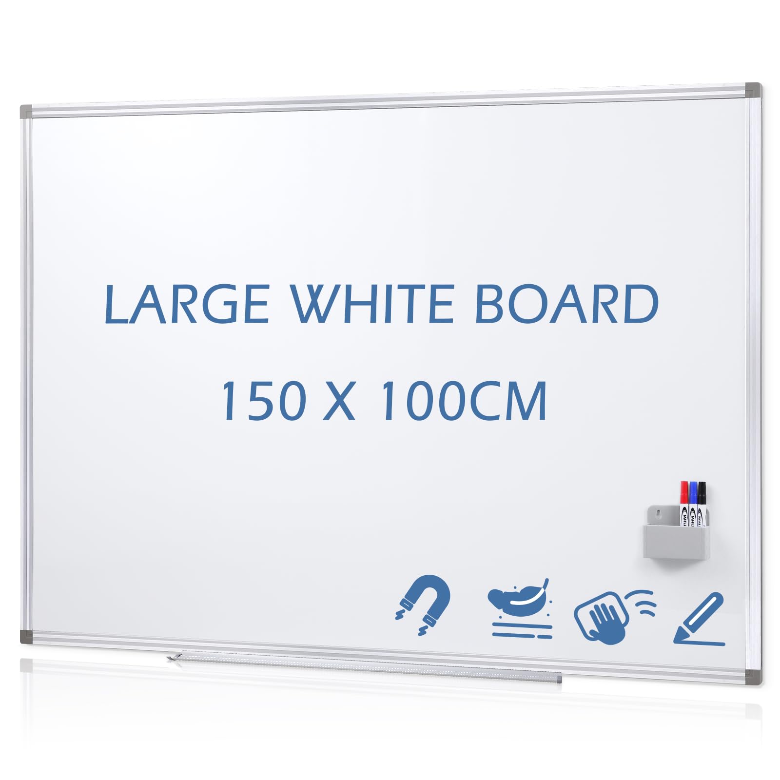 S SWANCROWN Large Whiteboard 150x100cm Magnetic White Board Wall Dry Erase Board for Office,School,Home,Classroom — image 1