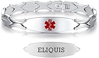 Vista 54 de LinnaLove Pulseras de alerta médica personalizadas para mujer, pulseras médicas de emergencia de acero inoxidable con grabado gratuito (7.5)