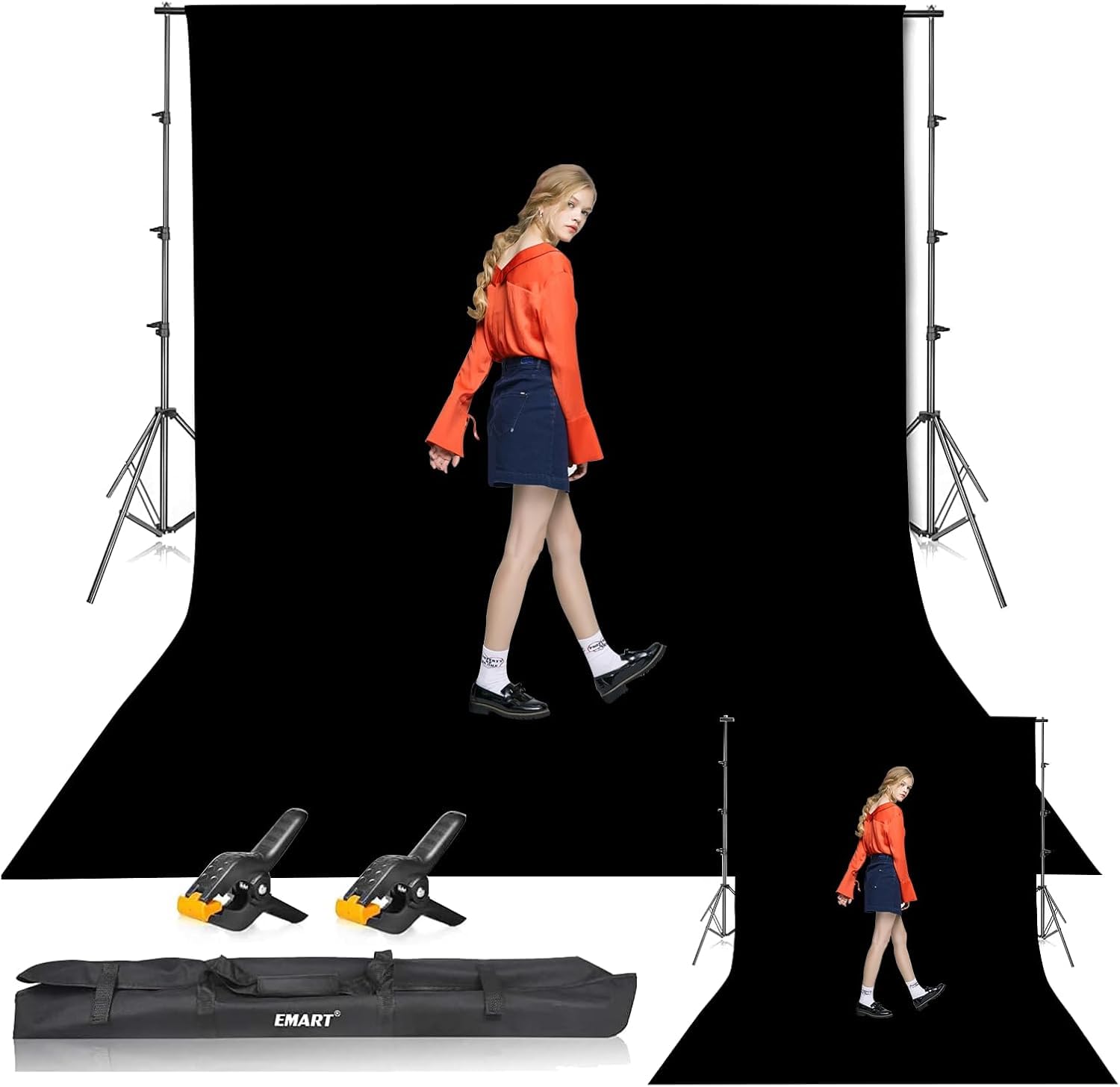 EMART Sfondo Nero Supporto 2,6x3m, Kit Fotografico con Supporto da 3x3,6m