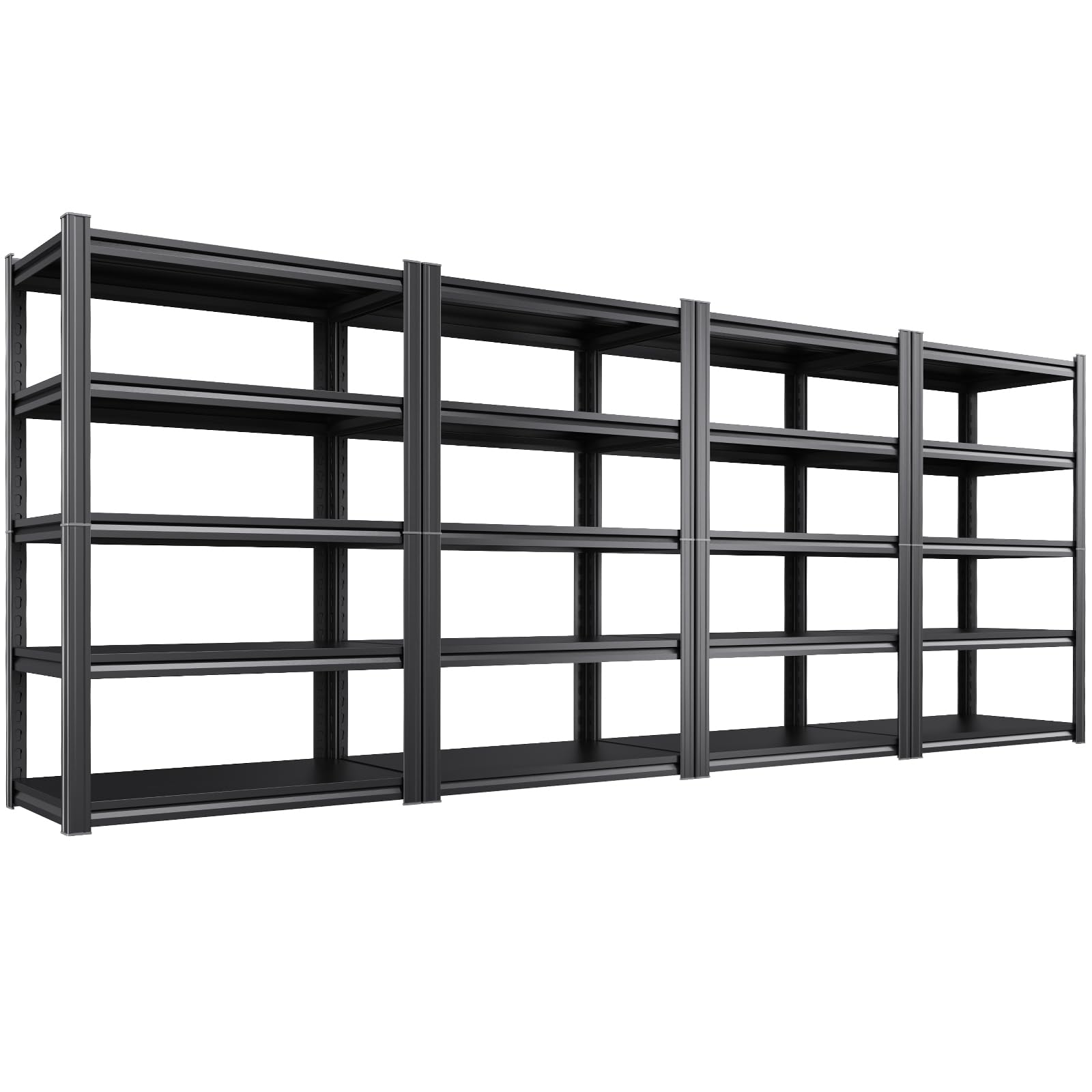 4 Pack Heavy Duty 5-Tier Garage Shelving Unit (2500 LBS Capacity)–71.2"H x 35"W x 16"D Adjustable Metal Storage Rack, Industrial Steel Utility Shelves for Garage, Pantry, Warehouse, and Basement Black