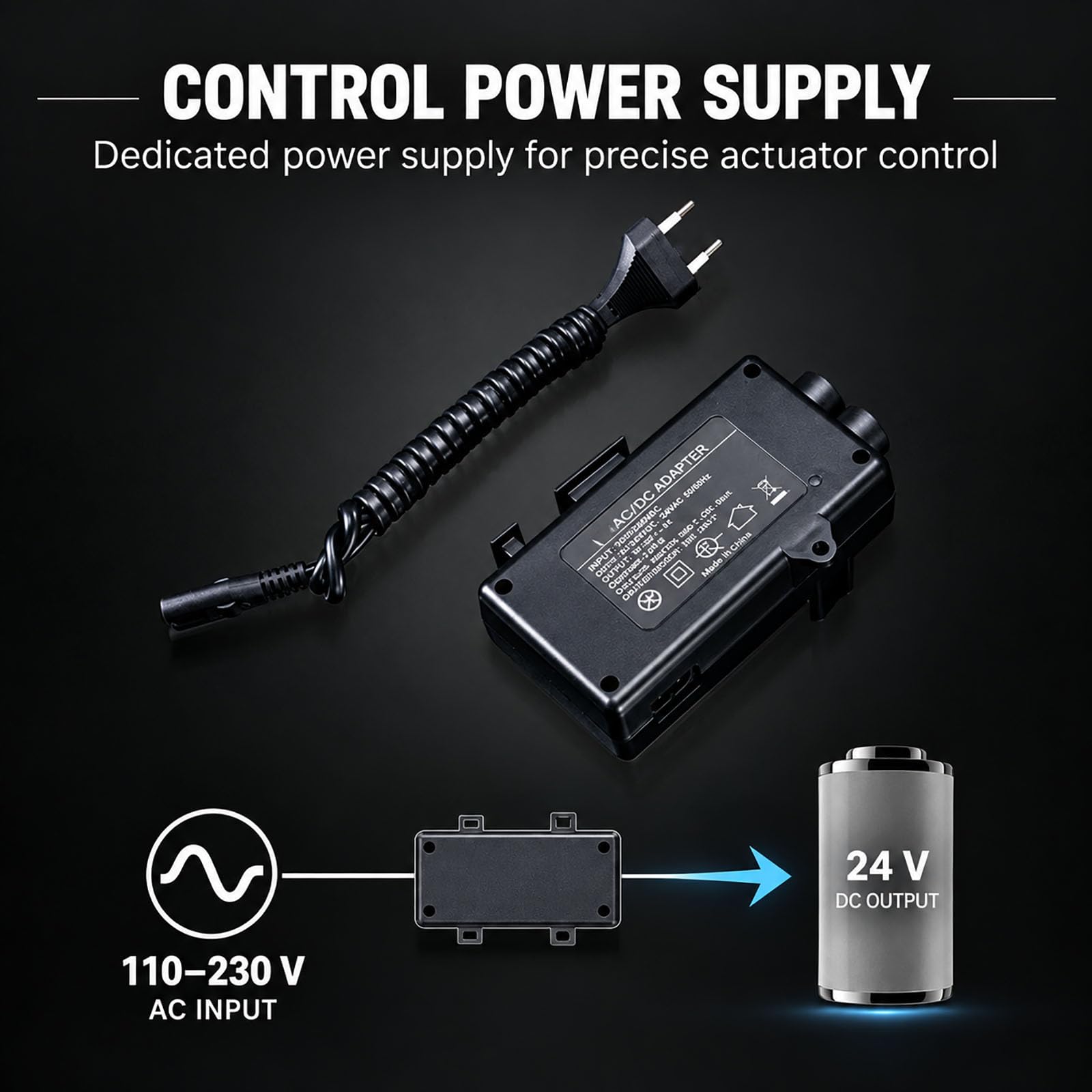Actuador Lineal Eléctrico 24 V 50 W, Empuje 6000 N, Tracción 3000 N, 4–6 Mm/s, Ip54, Finales De Carrera, Control con Cable, Varias Longitudes De Carrera Disponibles 100 mm