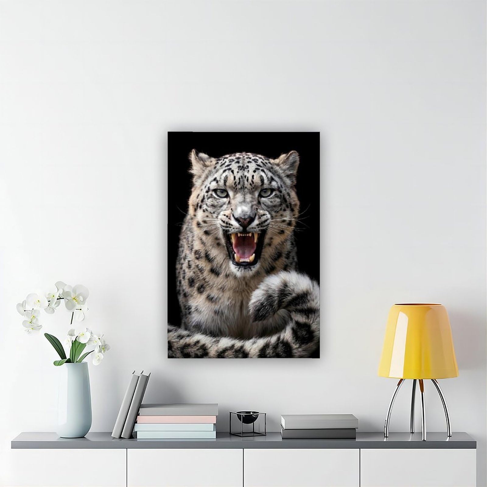 WRTYVE Poster su tela con leopardo delle nevi ruggente, per ufficio, regalo decorativo