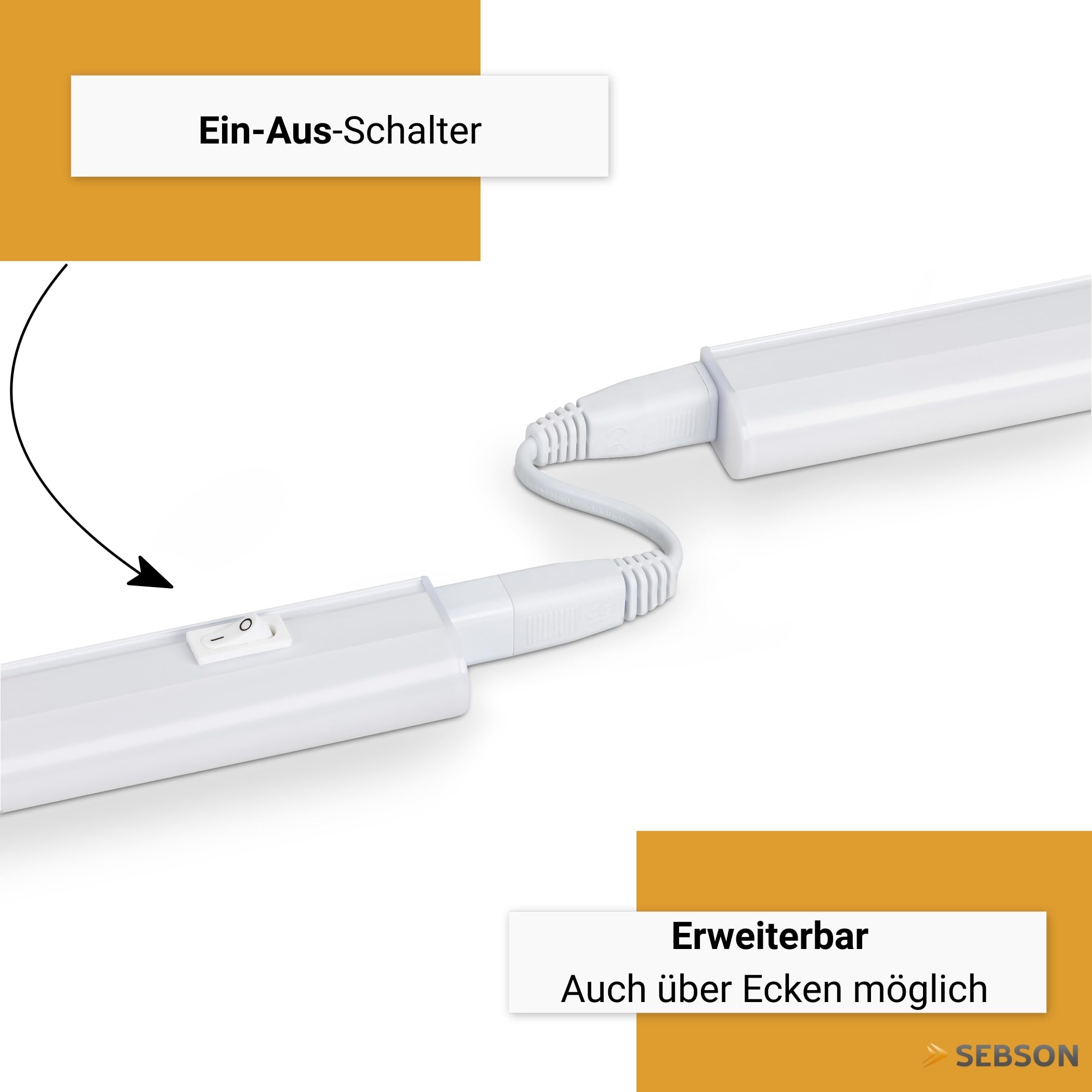 SEBSON LED Unterbauleuchte Küche 60cm mit Stecker und Schalter, 4000K Neutralweiß 9W 1400lm, LED Lichtleiste 230V, Küchenlampe Unterbau 570x30x22mm