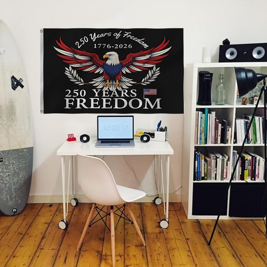 250 Years Of Freedom Blue Flags 6X10Ft, 250th Birthday Flag, Men Women Banner,Vibrant Colors, Double Stitched with 2 Brass Grommets, Bar Garden Street Decoration, GYM, Office Decor,Indoor Outdoor Use,Gifts. (Black, 6x10ft)
