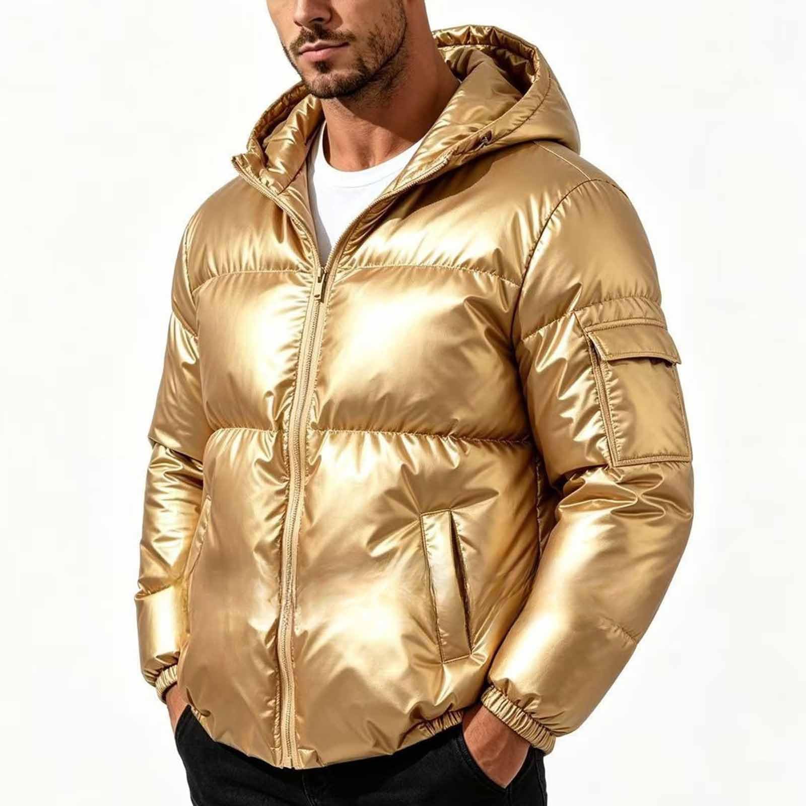 Glänzend Steppjacke Herren mit Kapuze Daunenjacke Warme Winterjacke Parka
