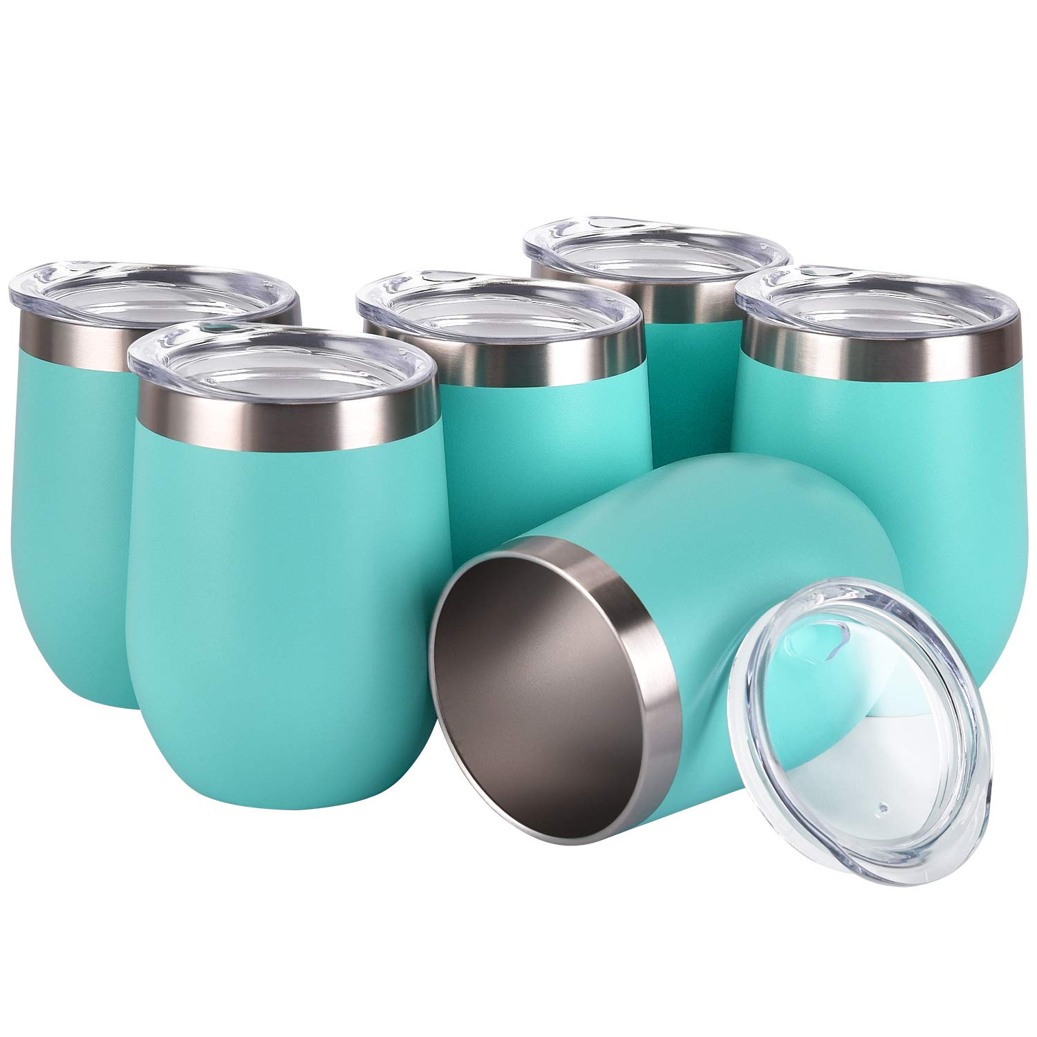 6 Pack 12Oz Stemless Wine Tumbler Wine Glasses Set Stainless Steel Cups with Lid Set of 6 for Picnic