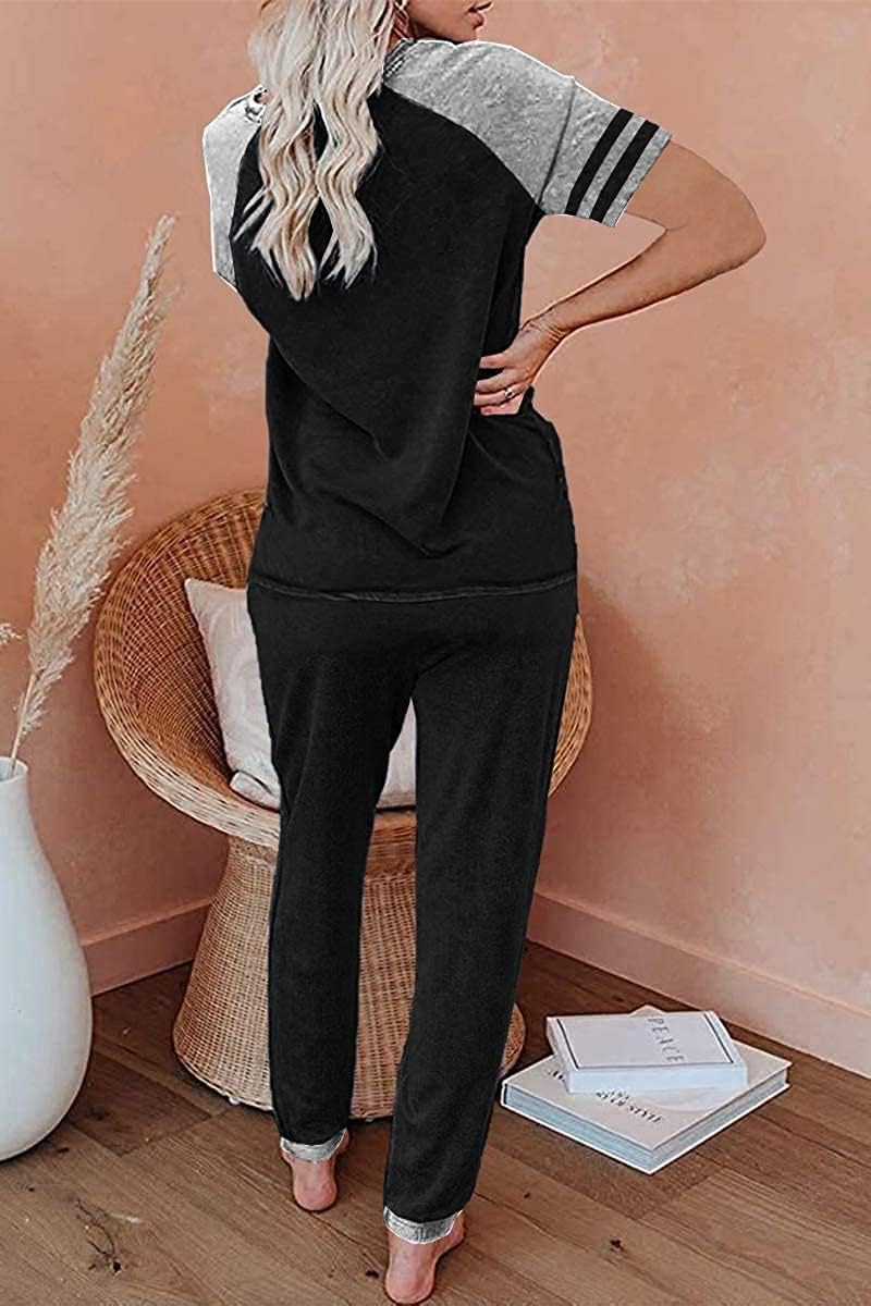 PRETTYGARDEN Women Summer Two Piece Outfits Striped Short Sleeve Pullover and Long Pants Tracksuit Travel Pajama Lounge Set - Image 6