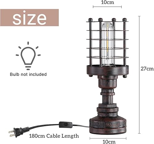 Miniatura 4 de Lámpara de mesa estilo Steampunk industrial retro con base de tubo de agua, E26, lámpara de escritorio vintage Edison con interruptor y enchufe,