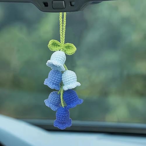 Miniatura 7 de Owemtao Adorno colgante para espejo retrovisor de automóvil, cesta de flores de ganchillo, accesorios de automóvil, adorno de automóvil tejido hecho