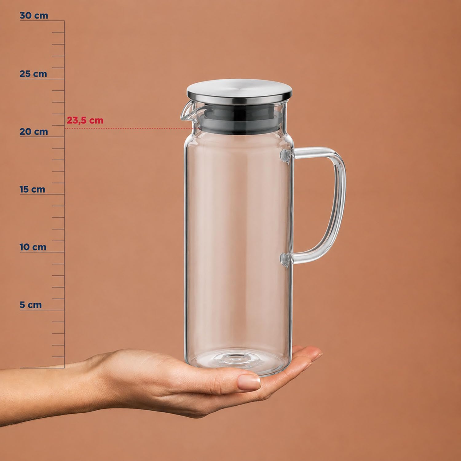 kela brocca in vetro da 1 litro con coperchio in acciaio inossidabile PITCHER, brocca per acqua, caraffa per acqua con coperchio per bevande fredde e calde