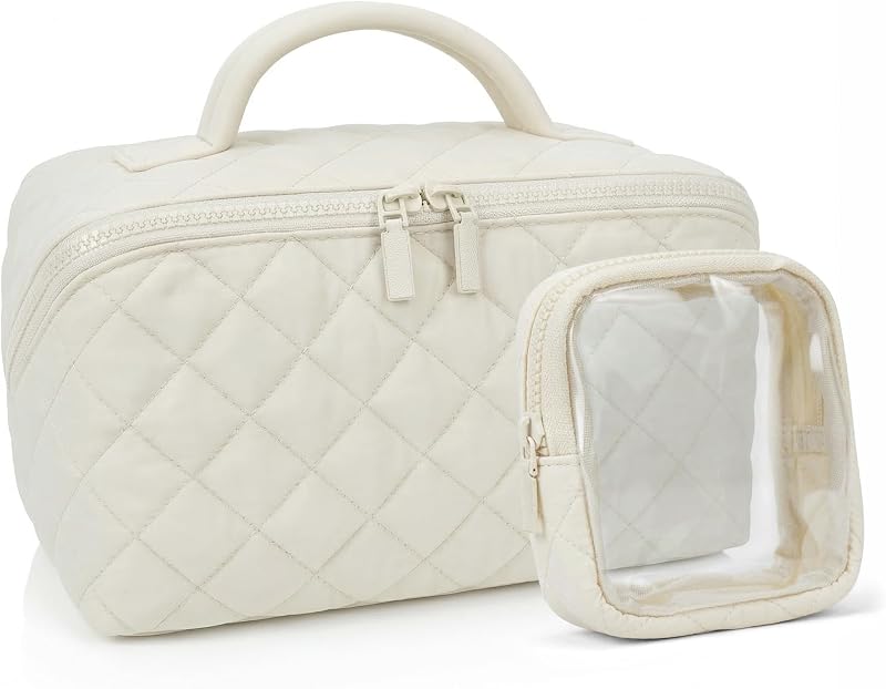 Necessaire de maquiagem Zanoal em algodão com carteira de PVC, branca, conjunto com 2