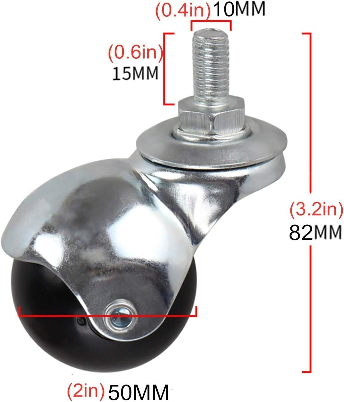Lenkrollen, 2 Zoll 50 mm Möbellenkrollen mit Kugel, Lenkrollen aus Nylon, Kugelrollen (Universal)