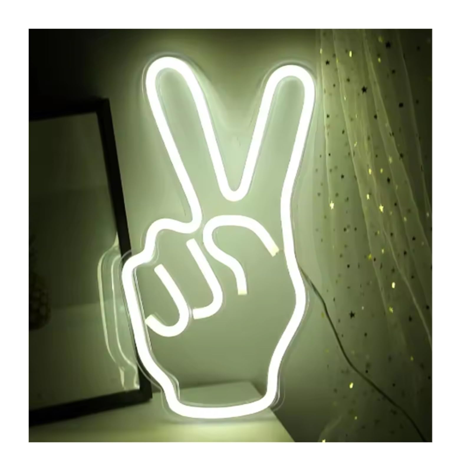 SHOUXI Sign Lamp Peace Hand Neon Sign Victory Gesture Light for Wall Decor Bedroom Living Room Office Game Room Decoration 22cmх13.5cm(White)