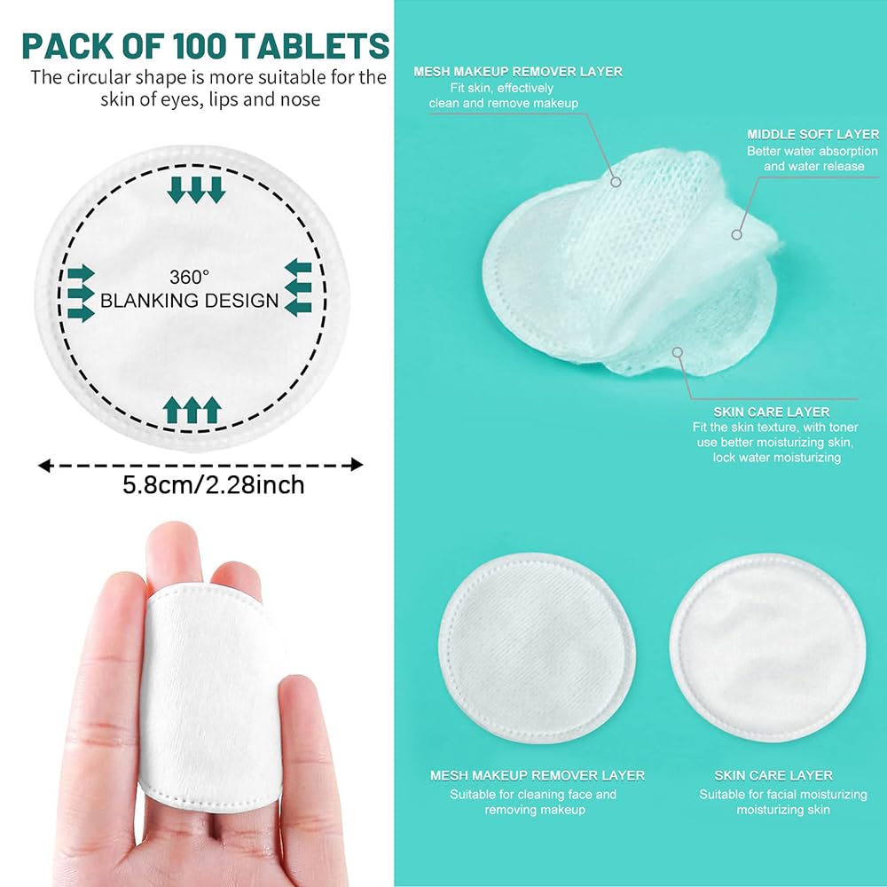 120pcs Disposable Cotton Rounds, Hypoallergenic, Round Makeup Remover Pads, 6 * 6cm, for Facial Care, Makeup, Skincare, Home Or Travel, Cotton Pads, Cotton Pads for face, Makeup Remover Pads — view 4