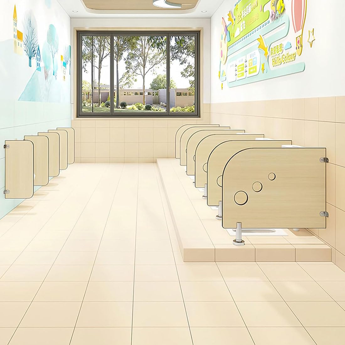Parete divisoria impermeabile per orinatoi Kinder, confezione da 3 pezzi, 60 x 80 cm, in legno, per asilo, scuole, centri commerciali, design adatto ai bambini