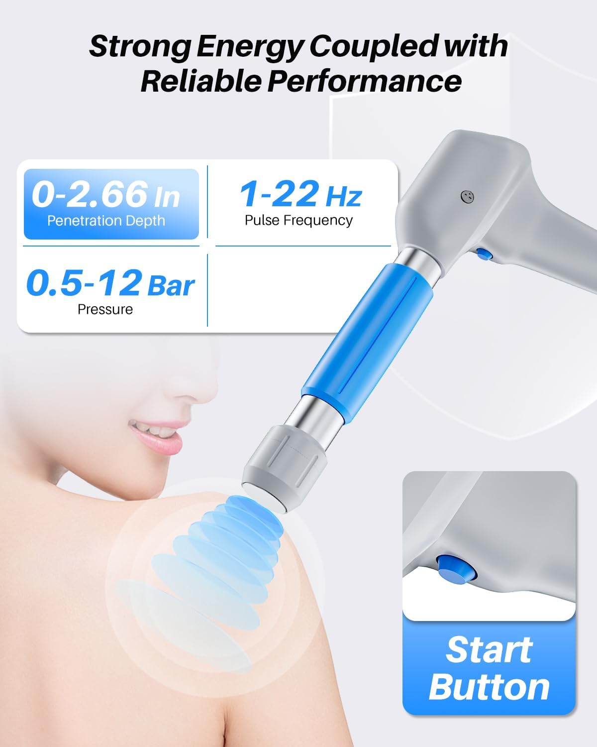Shockwave Therapy Machine Extracorporeal Joint and Muscle Pain Relief Pneumatic 12 bar for Muscle and Bone Tissue Regeneration, Painless, Non-Invasive, No Side Effects ST80