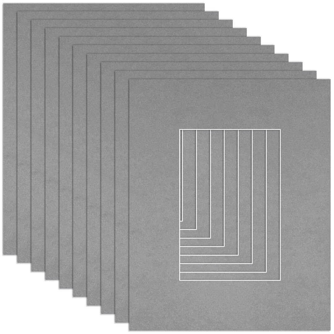 Procut Global 10x8" Mid Grey Picture Mounts to Fit 6x4" Aperture - Precision Cut Cardboard Photo Mount - Ideal for Frames, Prints, Artwork & Certificates - Sizes & Colours Available - 10 Pack