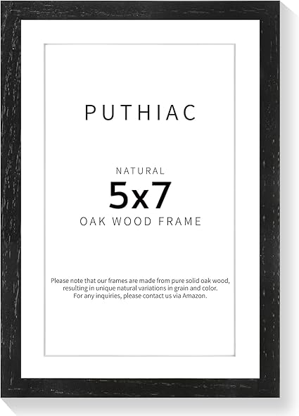 puthiac 5x7 Oak Wood Picture Frame - Minimalist 5x7 Picture Frame, 5"x7" Frame Wood, Natural Solid Wooden Picture Frames for Wall Art Photo and Prints(1 Pack, Black)