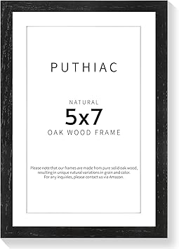 puthiac 5x7 Oak Wood Picture Frame - Minimalist 5x7 Picture Frame, 5"x7" Frame Wood, Natural Solid Wooden Picture Frames for Wall Art Photo and Prints(1 Pack, Black)