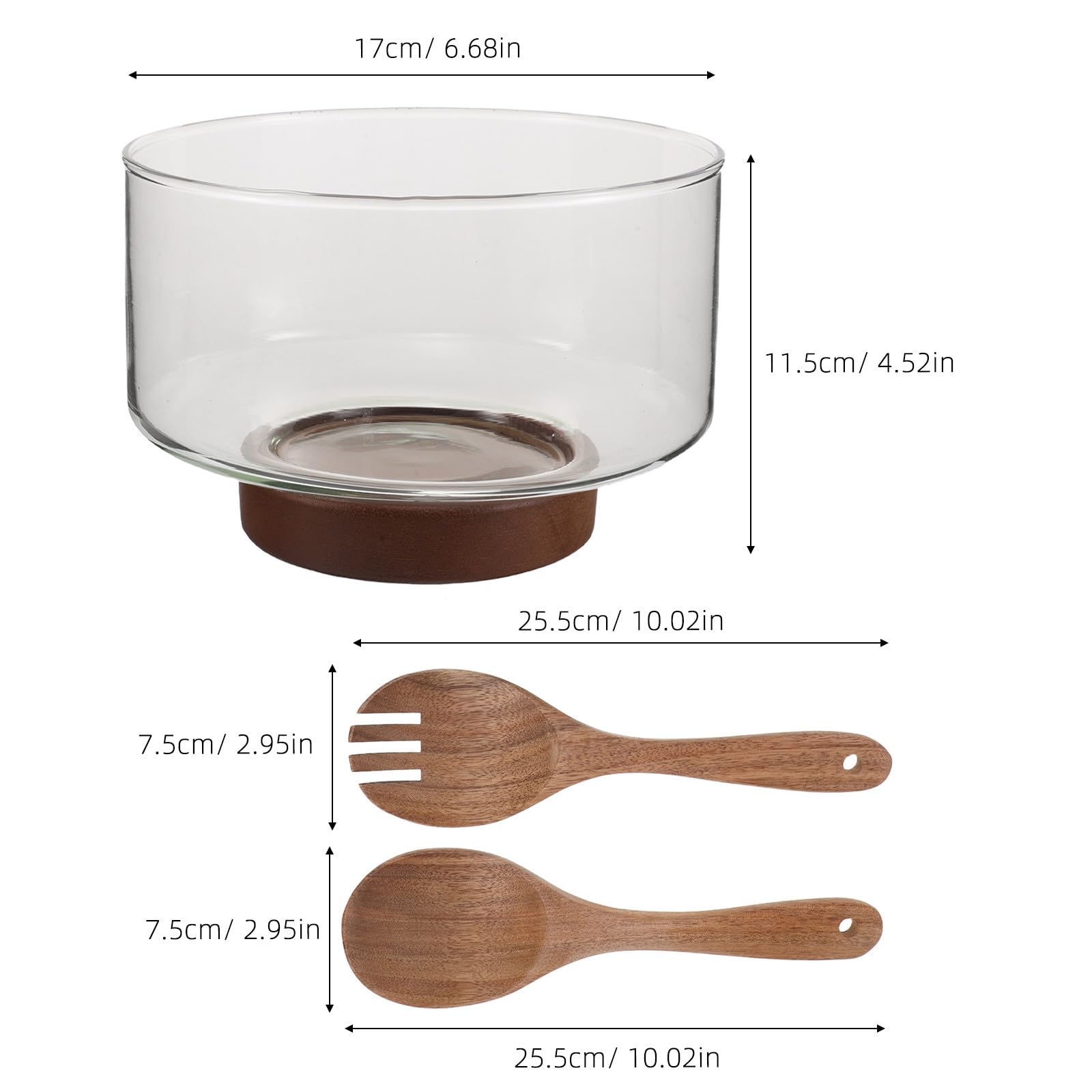 MAGICLULU Bol de Ensalada de Vidrio con Base de Madera, Capacidad de 1.7l, Resistente Temperatura y Fácil de Limpiar, Adecuado para Servir Ensaladas en Cocina Moderna