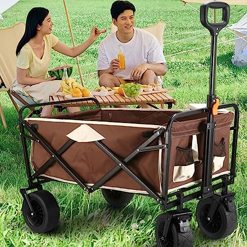 Carretilla plegable para camping, vehículo utilitario para exteriores, carrito plegable de cuatro ruedas para acampar, ruedas giratorias 360°, apto para camping y pesca miniatura 2