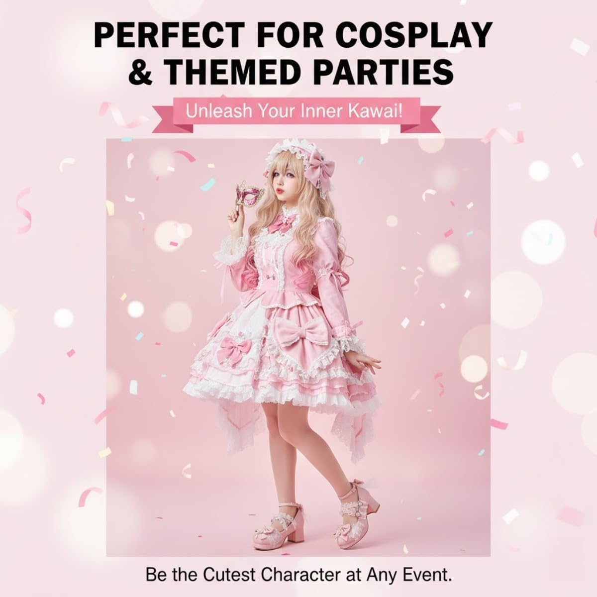 NICO×ASH Cosplay Lolita Mary Jane Shoes for Women - Cute Pink Platform Buckle Heels - Sweet Kawaii Costume Party Pumps