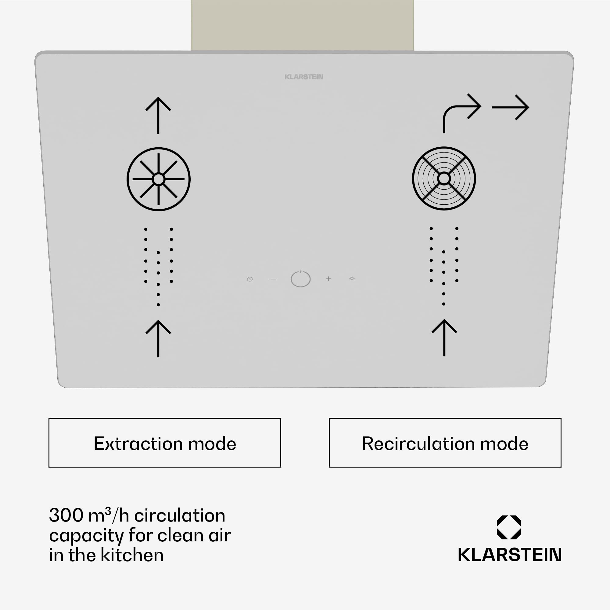 Klarstein MaxAir okap kuchenny – kompaktowy i wydajny, przepływ powietrza 183-336 m³/h, wydajność energetyczna A++, obsługa dotykowa, oświetlenie LED, przepływ i obieg, krem vintage
