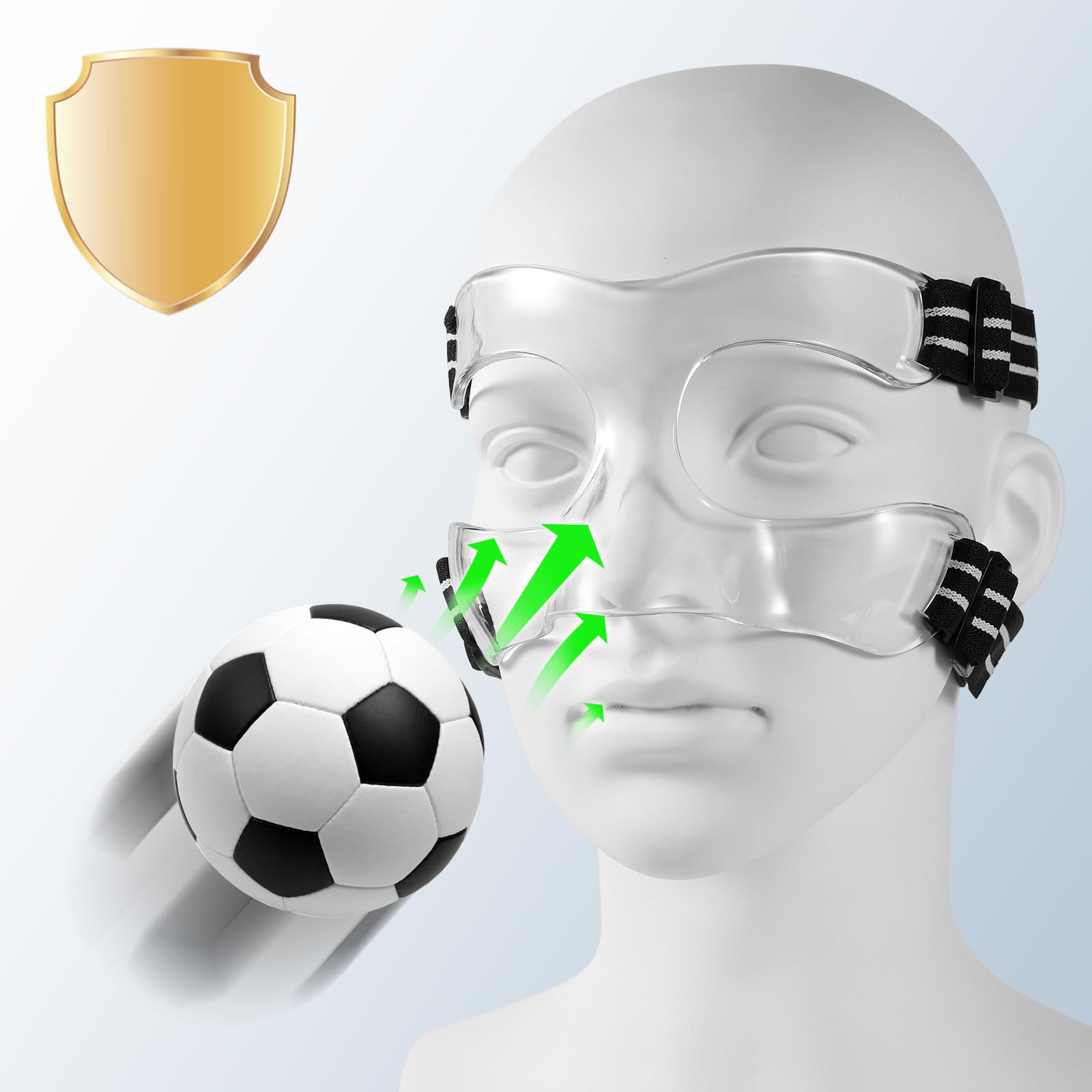 Protezione per il Naso, 15x9,5cm Visiera Sportiva Regolabile Bianca Nera con Cuscinetti Maschera per l'Allenamento Sportivo Maschera per Naso Rotto Basket Calcio Baseball (Mezza Copertura)