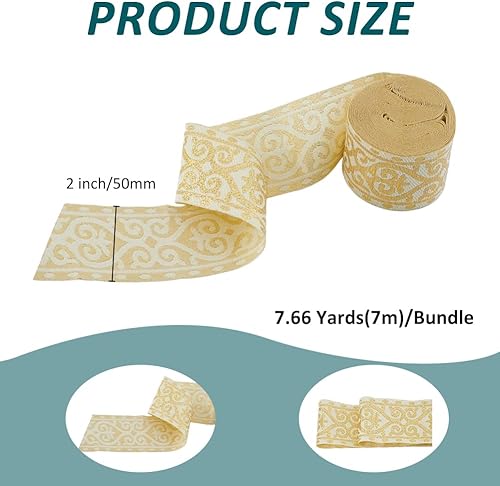 Miniatura 8 de SUPERFINDINGS Cinta jacquard vintage de 10 yardas, 1-34 pulgadas (1.811 in), costura jacquard con patrón de flores, cinta de encaje bordada gruesa,