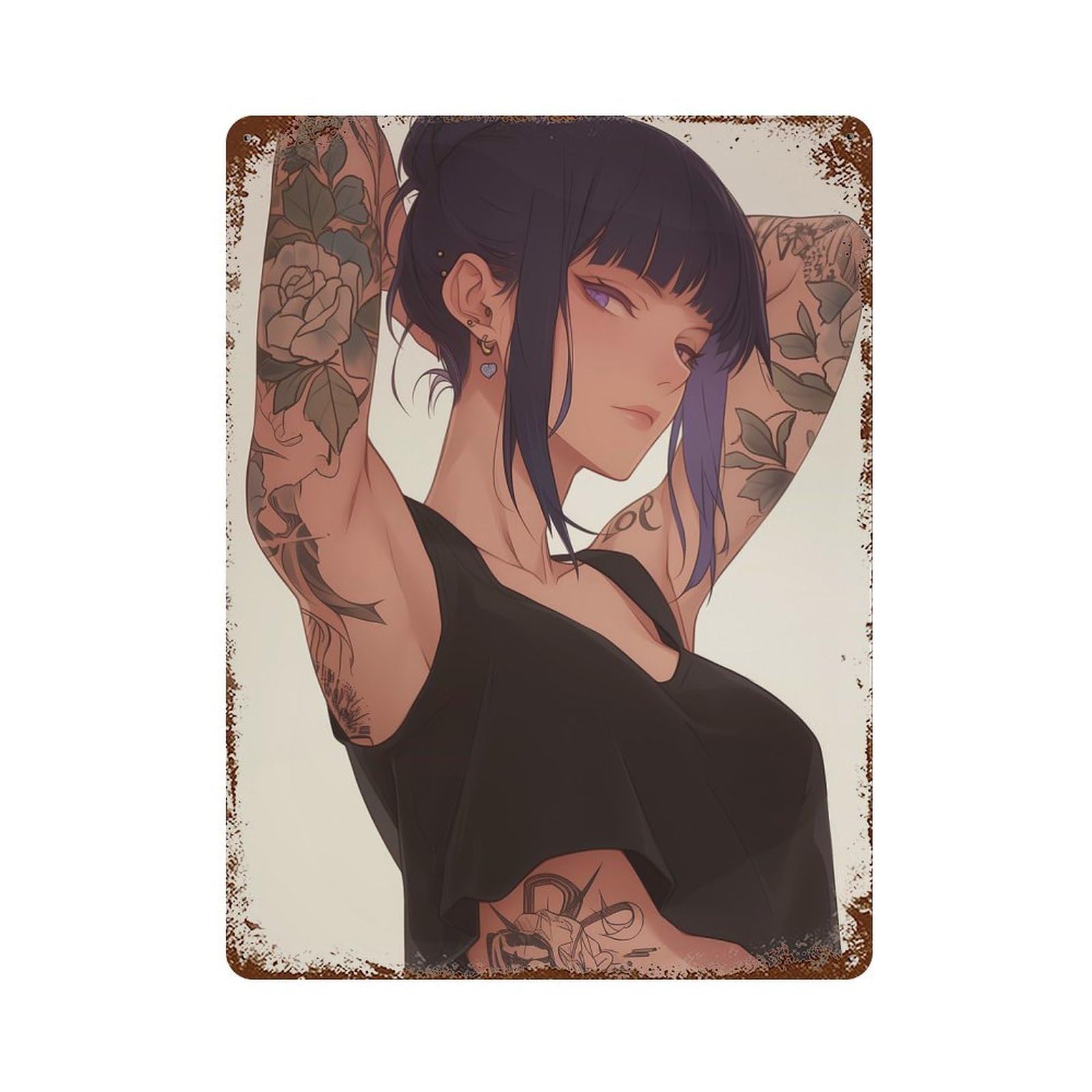 Anime Brunette WAIFU GIRL Retro Metal Sign 15.7"x11.8", Old School Wall Decor for Garage, Bar And Workshop Decor