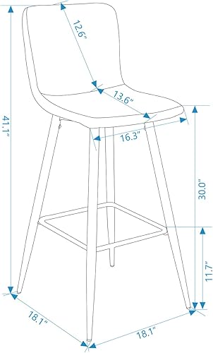 Miniatura 3 de Juego de 2 taburetes de bar, tapizados de tela, altura de mostrador, respaldo bajo, sillas de comedor sin brazos con reposapiés, 30 pulgadas, gris