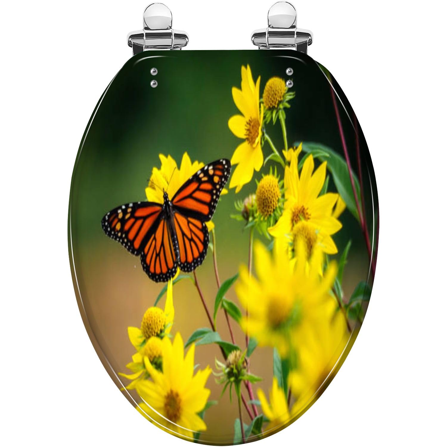 Elongated Toilet Seat yellow sunflowers Resin Toilet Seat Slow Quiet Close Lid with Quick-Release Hinges Cover Bumpers Easy to Clean Install
