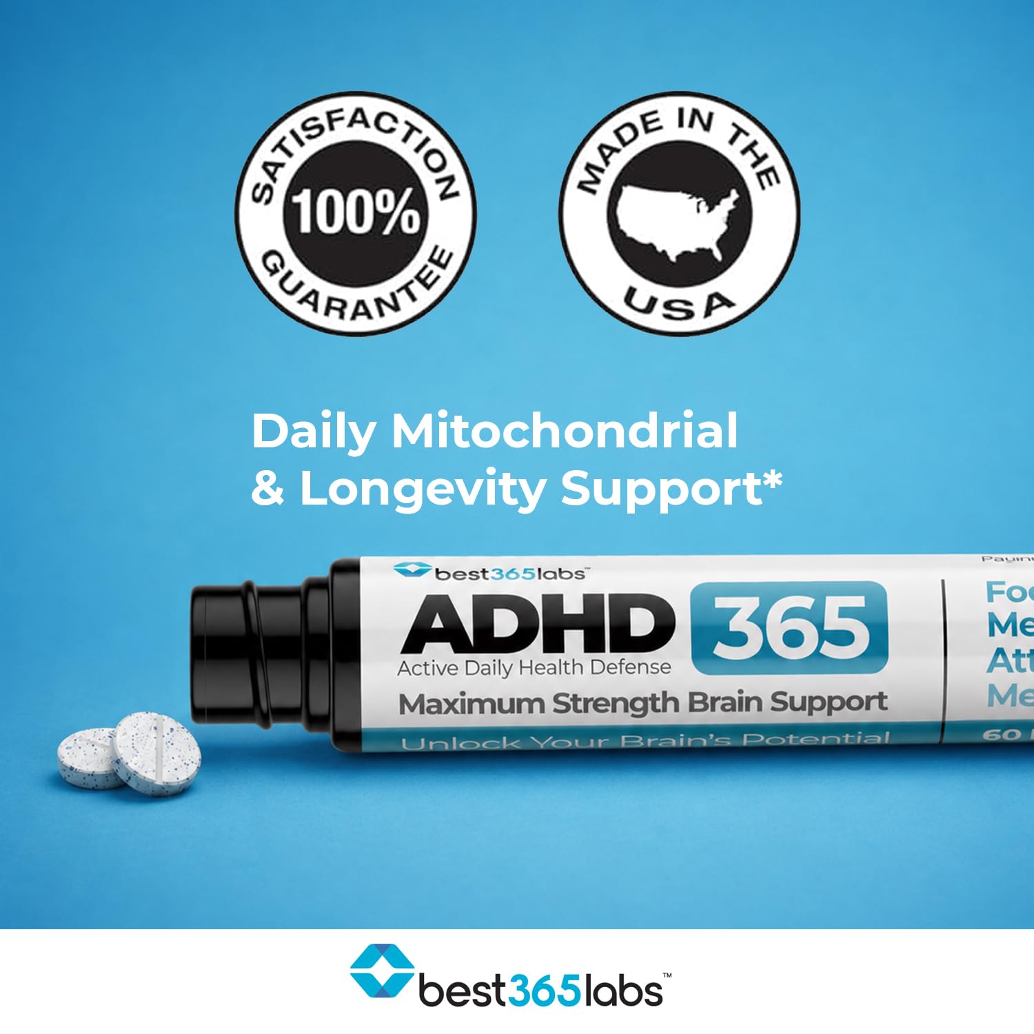 Best 365 Labs Maximum Strength Brain Support | Methylene Blue, Caffeine & L-Theanine | Supports Focus, Memory & Mental Energy | 60 Tablets — Amazon image 5