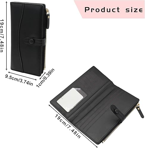 Miniatura 2 de Cartera de cuero plegable para mujer, con cierre a presión, larga y gran capacidad, para tarjetas de crédito, Negro -, Classic