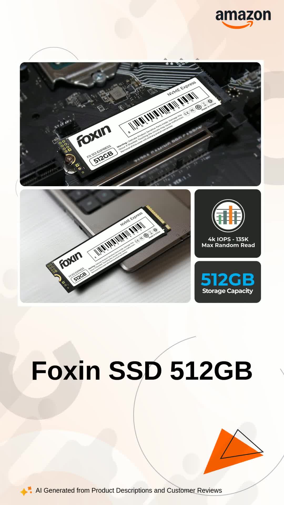 Foxin SSD 512GB NVMe Internal Solid State Drive M.2 PCIe 3.0